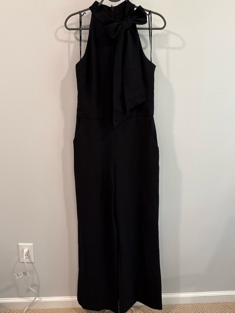 Vince Camaro Black Halter-Neck Jumpsuit with Bow Tie
